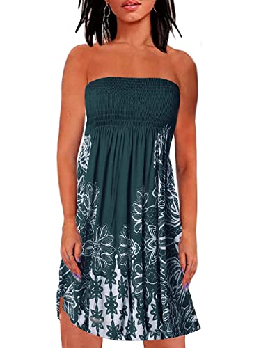 Image of Zyyfly Strapless Dress for Women Summer Beach Boho Smocked Tube Top Dress