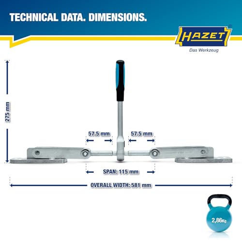 Image of HAZET Beam and Panel Pulling Tool 1774-2, Forged for Heavy Duty, Suitable for Clamping and Pulling Timber, Ergonomic Reversible Ratchet, Incl. 2 Aluminum Plates, Clamping Travel 4.53 In