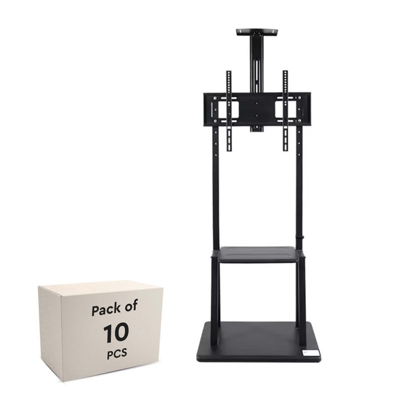 Image of Robustt TV Stand with Wheels | Fits 50-98 Inches TV | Heavy Duty Material | Tilt & Height Adjustable Rolling TV Stand | Movable TV Stand | Flexible Shelf | Cable Management - Pack of 10