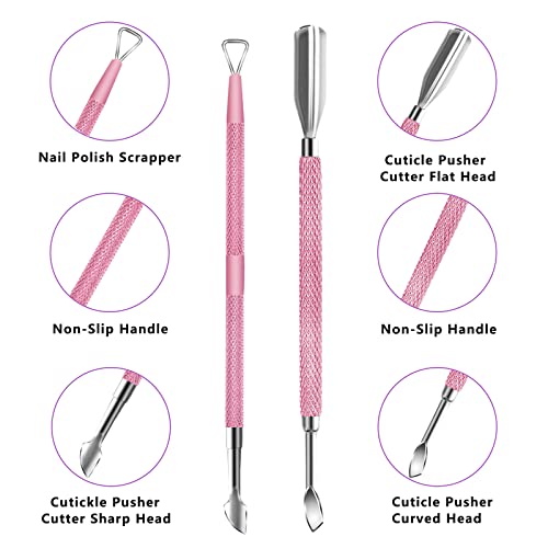 Cuticle Trimmer With Cuticle Pusher And Scissors, Cuticle Remover Professional Durable Pedicure Manicure Tools, Stainless Steel Cuticle Nipper Cutter Clipper For Fingernails And Toenails Pink #TOP2