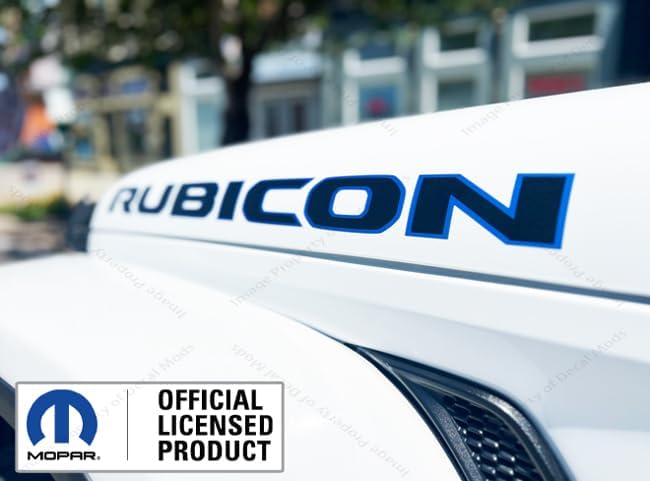 Rubicon Hood Graphic Vinyl Decal fits Jeep Rubicon JL/JT (2018-2026) Matte Black topo Lines with 4xe Blue Outline (Set of 2) -C4XE | UV1A1