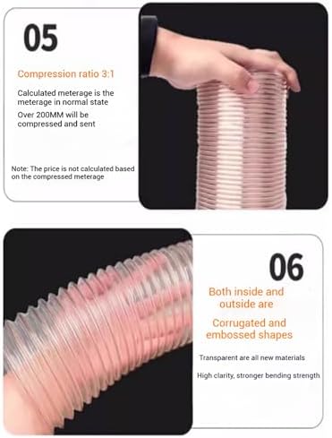 Puncture-Resistant 190mm Vacuum Hose, 100cm Flexible PU Duct with Copper-Plated Steel Wire for Dust Collection, 1.2mm Thick, Heavy-Duty, Durable, Industrial Use