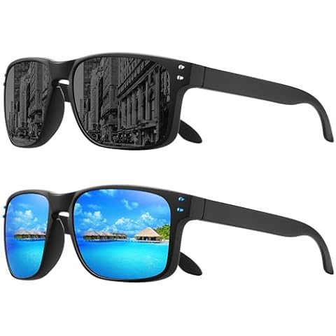 MEETSUN Polarized Sunglasses for Men Women Sports Driving Fishing Glasses UV400 Protection (TR) 2 Pack -Black +Blue Mirror Lens Cover