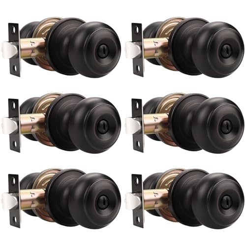 Probrico 6 Pack Interior Bathroom Privacy Keyless Doorknobs Door Lock Lockset in Oil Rubbed Bronze