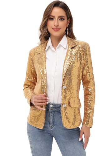 Anna-Kaci Women's Evening Sparkle Sequins Open Front Long Sleeve Blazer Jacket