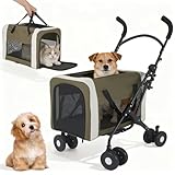 Trsaow Haustierwagen für Hunde und Katzen bis 30 kg, 2-in-1 Haustierwagen/Transportbox, Zwei Einstiegsmöglichkeiten, faltbarer Korb, tragbarer Hundeausführer für draußen