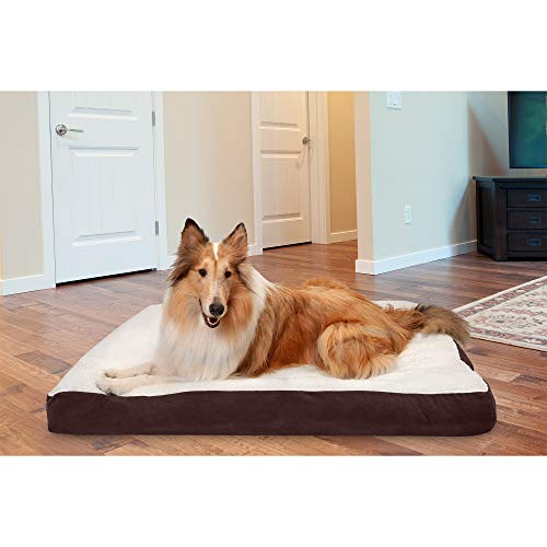 Image of Furhaven Pillow Dog Bed for Large Dogs w / Removable Washable Cover - Sherpa & Suede Mattress - Espresso, Jumbo /XL