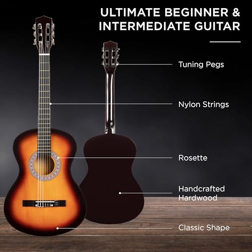 Image of Best Choice Products 38in Beginner All Wood Acoustic Guitar Starter Kit w /Case, Strap, Digital Tuner, Pick, Strings - Sunburst