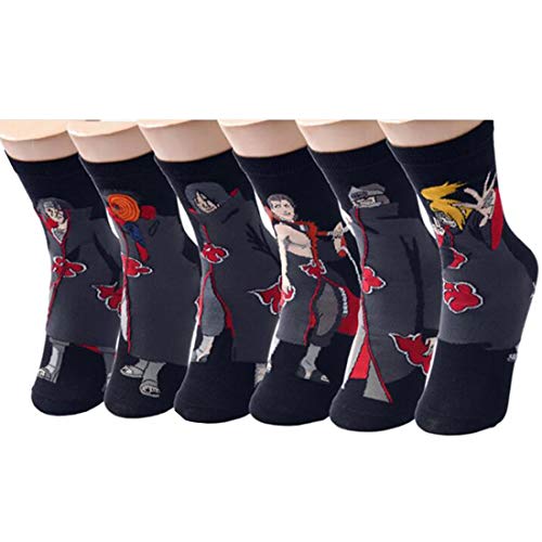 Jintong 6 Pares Mujeres Hombres Calcetines Harajuku Cosplay Props Calcetín Uchiha Itachi Fun Hip Hop Anime Primavera Otoño Calcetines Cover