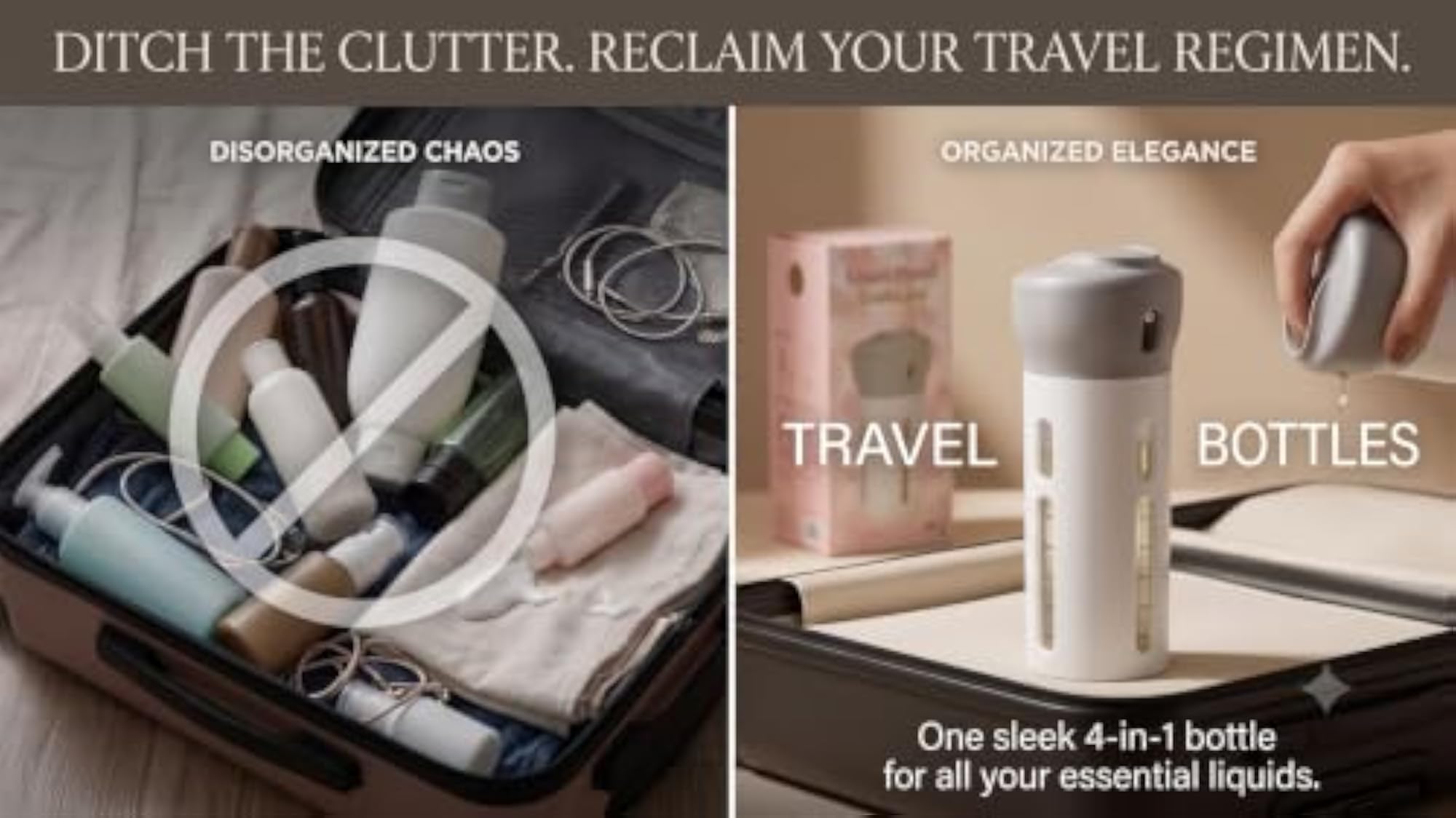 Travel Dispenser Bottle Set, 4-in-1 Design