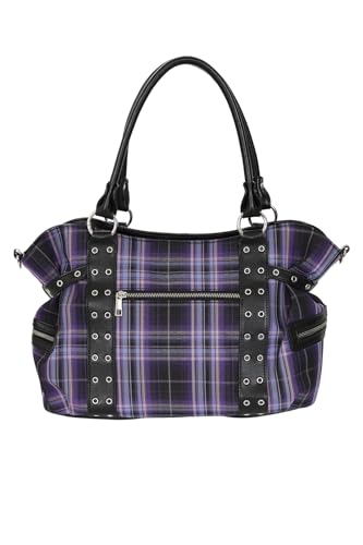 Bolso tote tartán negro y púrpura estilo punk para mujer miniatura 5