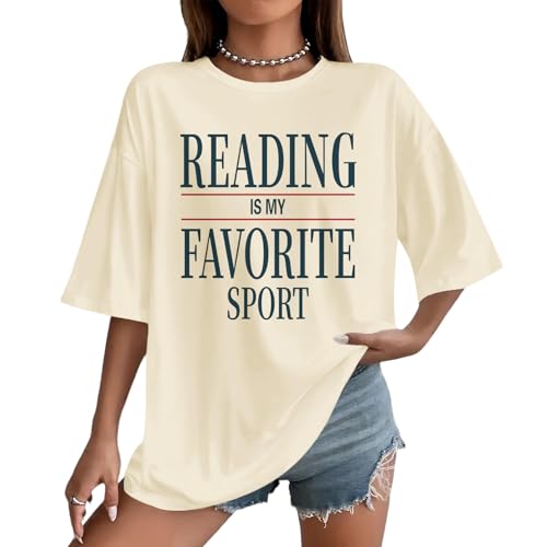 Weripoah Reading is My Favorite Sport Shirt Book Lover Shirts for Women Bookish Tshirt Teacher Librarian Tshirts Graphic Tees(Apricot,M)