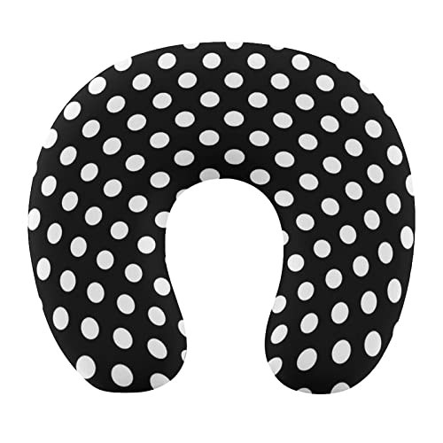 Soft Memory Foam Travel Pillow Compatible with White Black Polka Dots, Comfortable Neck/Chin/Head Cushion Support, Fashion Airplane Car Pillow for Outdoors Travel Office