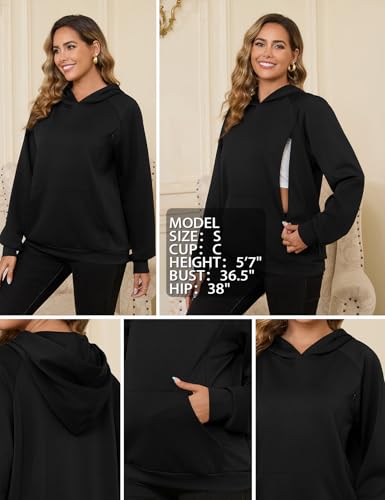 Bhome Nursing Sweatshirt Hoodie for Breastfeeding with Hidden Zippers Maternity Breast Pumping Tops Kangaroo Pocket