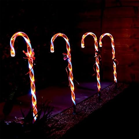 Christmas Stake Lights - Red & White - Candy Canes - White 40 LEDs - Outdoor - Pack of 4 Cover