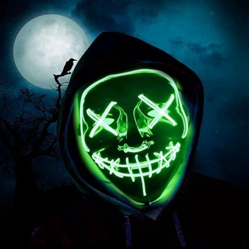 Image of Neon LED Light-Up Mask for Halloween, Rave & Bachelor Party | Glow in the Dark Face Mask | Perfect Costume Accessory