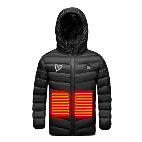 Kids Heated Jacket, Boys Girls Hood Jackets USB Heated Coat, 3 Temperature Levels Body Warmer 3 Heating Zones Jacket3
