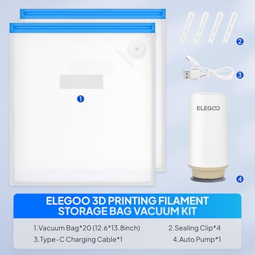 Image of ELEGOO Filament Vacuum Storage Kit with with Upgraded Auto Pump and Bags, 20 Pack Vacuum Sealed Bags for Keeping 3D Printer Filament Dry(13.8 * 12.6 inch)
