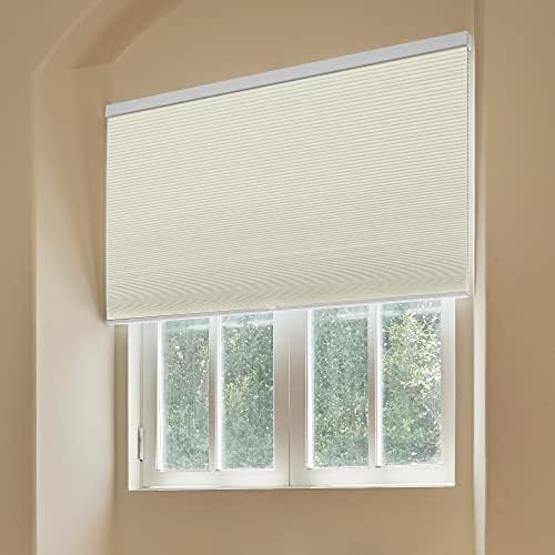 Blackout Cellular Shades Cordless Honeycomb Shades BERISSA Pull Down Aluminum Honeycomb Blinds for Window, Beige, Custom Size