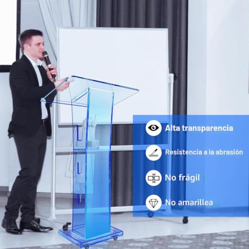 Miniatura 2 de Afitdon Podio Acrílico, Atril De Acrílico Transparente Con Ruedas Y Estante De Almacenamiento, Púlpito De La Iglesia Con Luz Led De 15 Colores, Soporte De Podio Para Iglesia, Conferencia, Boda