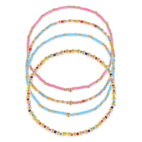 Colorful Seed Beaded Stack Bracelets Set for Women, 4Pcs Cute Dai...