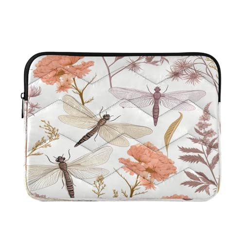 Funda para portátil de 13-14 pulgadas Dragonfly y flores miniatura 1