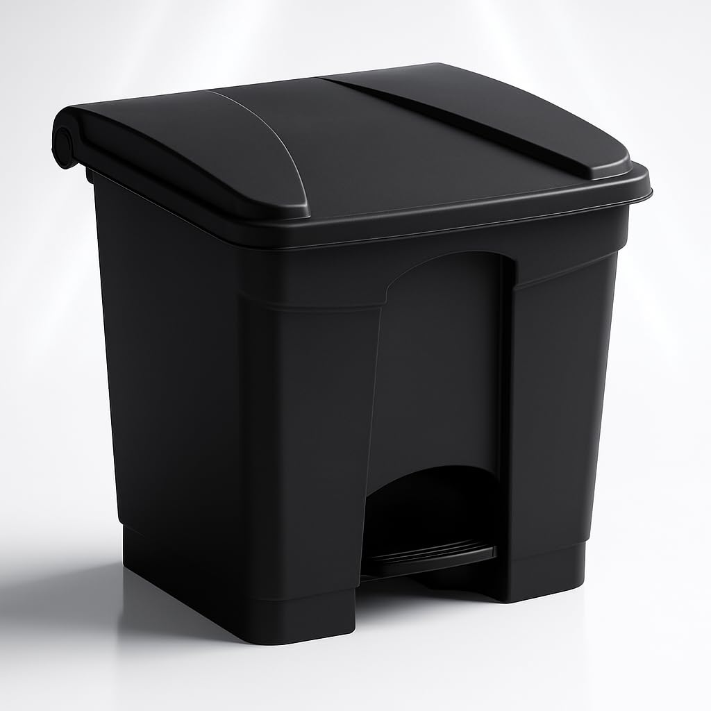 Black 8-Gallon Compact Step-On Trash Can with Foot Pedal and Hinged Lid Durable Rectangular Waste Bin for Kitchen