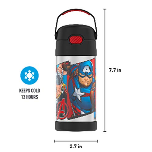 THERMOS Garrafa de palha infantil Funtainer de aço inoxidável isolada a vácuo de 355 ml, Vingadores