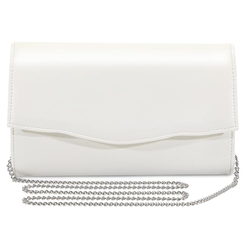 ACILICI White PU Leather Clutch with Detachable Strap for Wedding Party