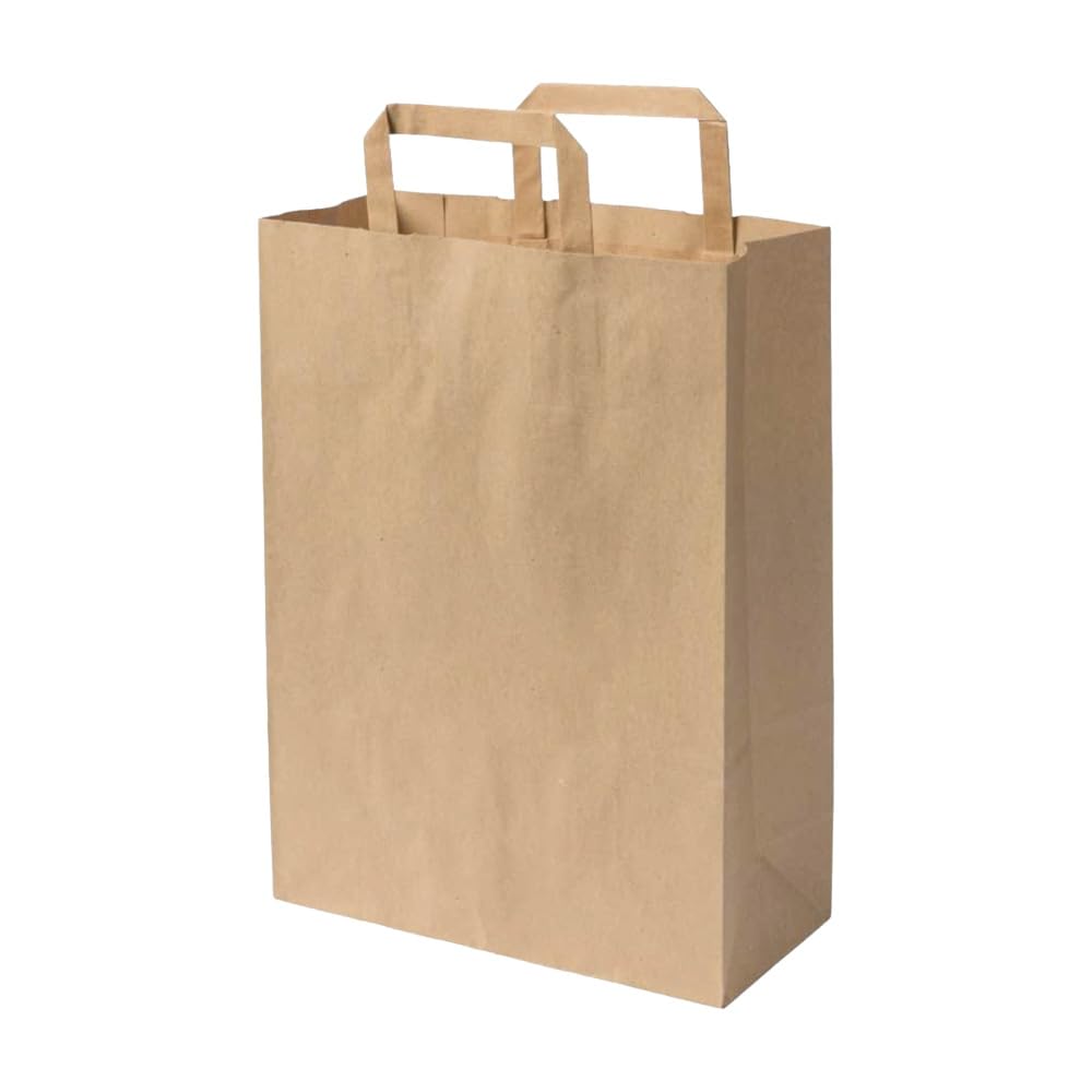 250 Sacs de course en papier kraft 22x10x28 cm couleur brun poignées plates