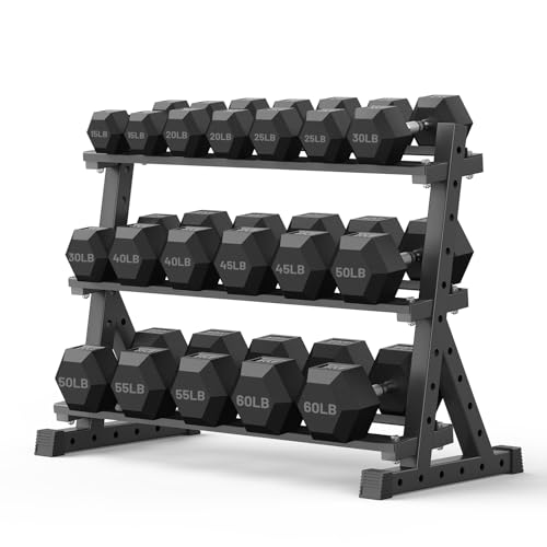 PAPABABE Hex Dumbbell Set with Rack and Weights