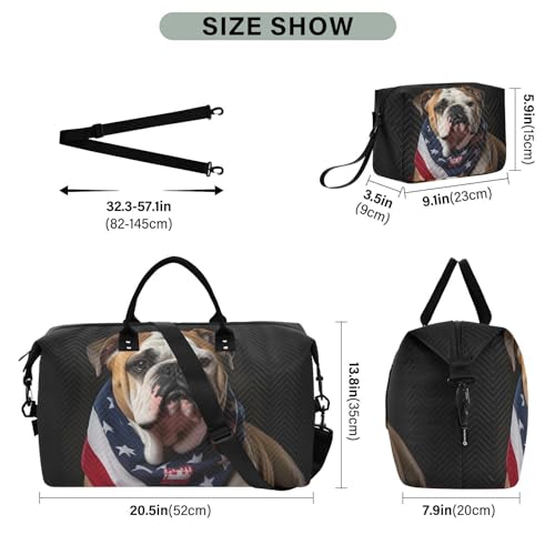 Large Travel Duffel Bag, American Bulldog Sports Tote Gym Bag, Shoulder Weekender Overnight Bag for Women Men, Carry On Luggage with Toiletry Bags3