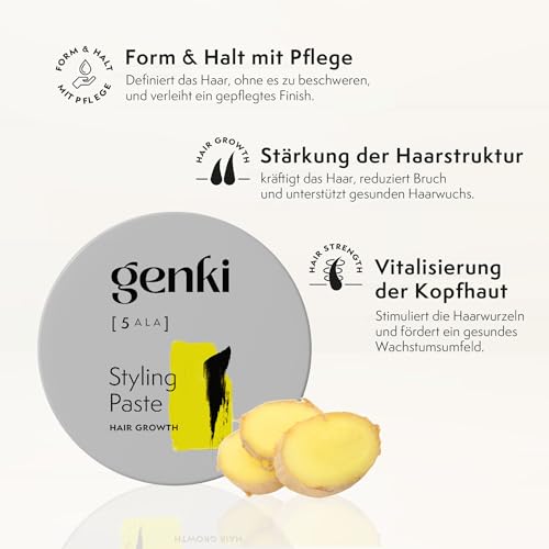 Genki Haircare Hair Growth Styling Paste für Männer und Frauen mit 5-ALA 100 ml Pflege und Styling Stärkt nachweislich das Haarwachstum Mittlerer Halt Haarwachs Haarstyling-Paste