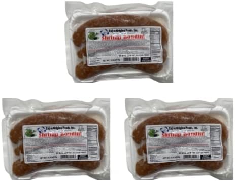 Cajun Original Shrimp Boudin (Pack Of 3) - Authentic Cajun Flavor - Authentic Louisiana Cajun Boudin - Perfect Spice and Flavor to Every Bite - Perfect for Grilling and Frying - Geaux Eat More Boudin