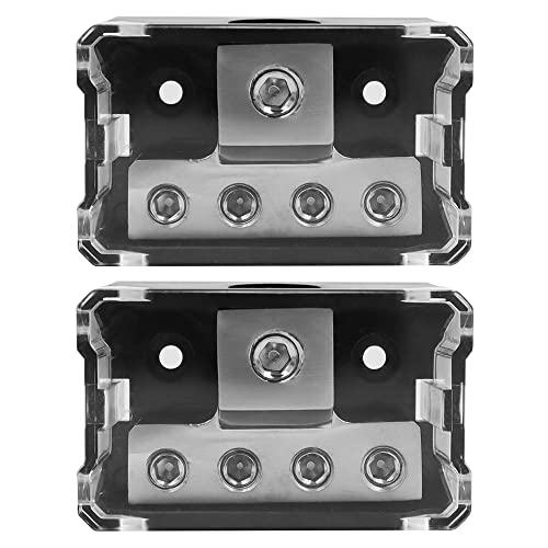 VOANZO - VOANZO Power Distribution Block 4 Way 0 2 4 AWG Gauge in 4 8 10 Gauge Out Car Audio Stereo Amp Distribution Connecting Block for Car Audio Splitter（2 pcs）