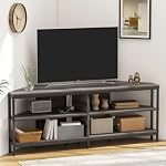 MUTUN 55 inch Corner TV Stand with Power Outlet, Corner Entertainment Center, Industrial TV Console for Living Room& Bedroom, Grey Oak