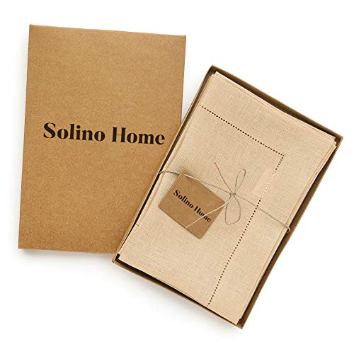 Solino Home Linen Cloth Napkins Set of 6-100% Pure Linen Beige Dinner Napkins 20 x 20 Inch for Spring, Summer, Mothers Day - Classic Hemstitch, Handcrafted and Machine Washable - Thumbnail 3