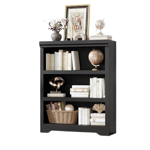 Garvee Bibliothèque Étagère 3 Niveaux en Bois Style Rustique, Armoire à Livres de Bureau avec 2 Tablettes Réglables, Rangement Moderne Sécurisé, Idéale Salon Espace de Travail, Facile à Monter, Noir
