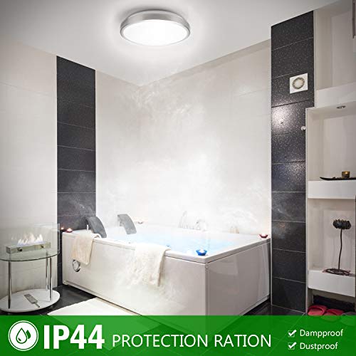 Jackyled 3 Color Temperature Led Flush Mount Ceiling Light Brushed Nickel 12" 18W 1260Lm Ip44 Damp Rated Thin Ceiling Light Fixture For Kitchen Bathroom Bedroom (3000K/4000K/5000K),Etl-Listed #TOP7
