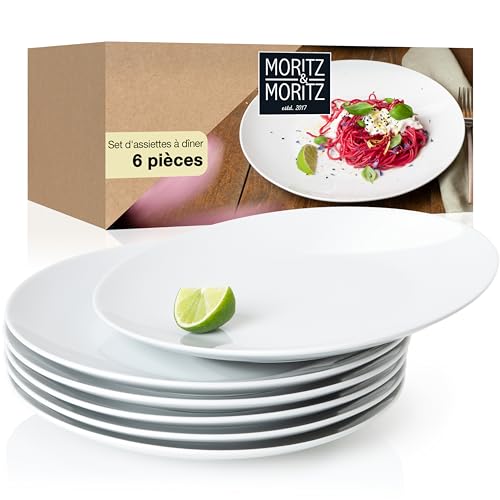 Moritz & Moritz BASIC Set d'assiettes à manger 6 personnes moderne - Ø 27 cm - Vaisselle en porcelaine de haute qualité Set - Assiettes plates parfaites comme assiettes à manger et vaisselle de table