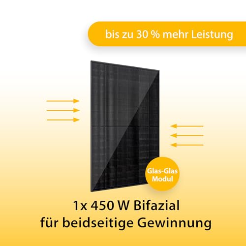 VALE Solarmodul Bifazial 450 Wp Full Black - Glas-Glas-Module - Solarpanel für Balkonkraftwerke - Universal einsetzbar - Lineare Leistungsgarantie