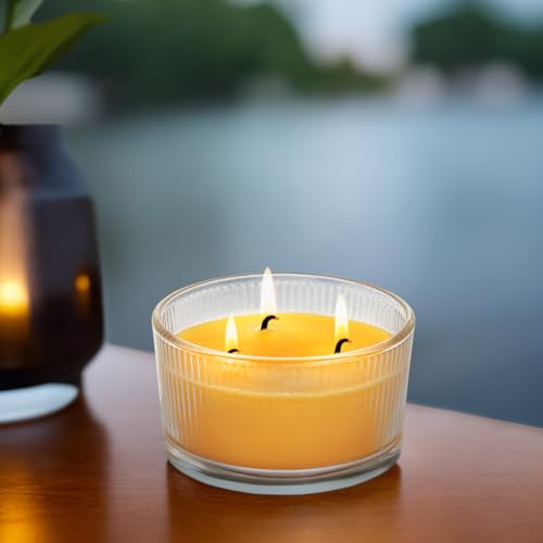 AGLARY 3-Wick Beeswax Candle in Glass, Elegant and Natural Home Lighting,Unscented Beeswax-Raw, 4.7oz - Thumbnail 3