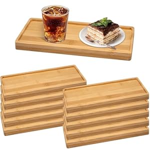 10 Pcs Small Wooden Serving Tray, 28 x 10 cm Rectangular Bamboo Serving Board Bulk, Wooden Charcuterie Boards Plates Decor for Food Restaurant Display Coffee Wine Tea Fruit Meals Dessert