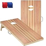 Sportdo 4'x2' Cornhole Set, Both Sides Printed Wood Cornhole Boards with Bags Regulation Size, Outdoor Cornhole Games for Adults, Bean Bag Toss Game for Tournament, Retro Stripes Wood Grain