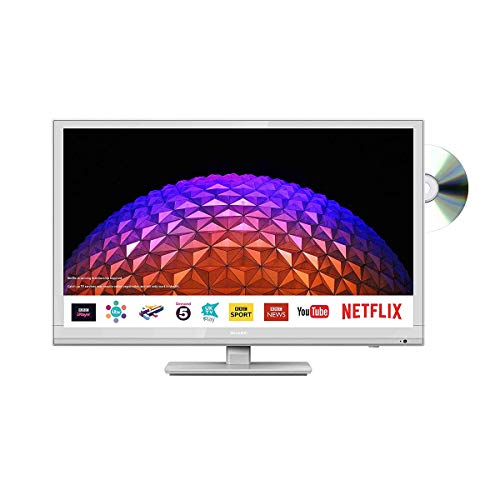 SHARP LC-24DHG6001KFW 24-Inch HD Ready LED Smart TV with Freeview Play, Built-In DVD Player, 2 x HDMI, Scart, USB Record - White