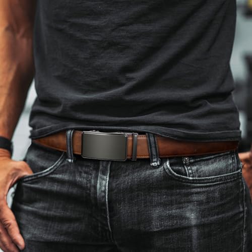 Zitahli Mens Belt Leather Ratchet Belt -Customizable Fit For Dress Casual Every Day with Adjustable Buckle,Gifts for Men with Box 30\"-36\" - Thumbnail 7