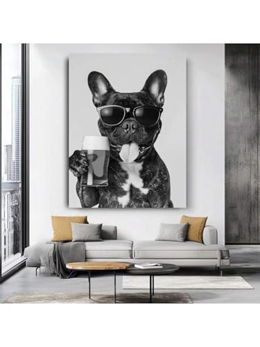 Affiche de chien drôle bouledogue ours cadeau idéal pour décoration de chariot de bar et cuisine