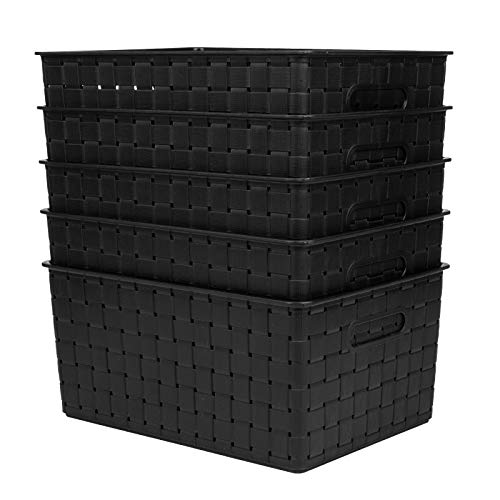 image for Bekith 5 Pack Woven Plastic Storage Basket, Woven Basket Bin, 10