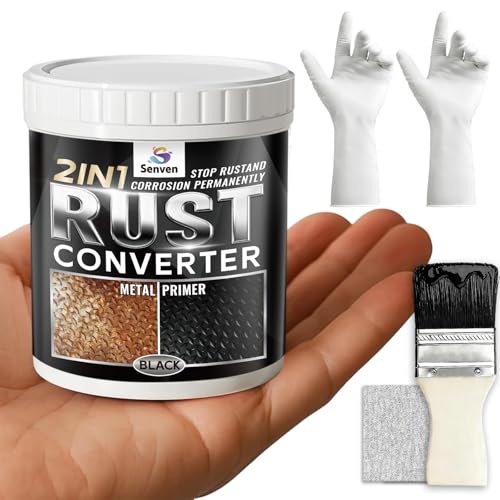 2 in 1 Rust Converter and Metal Primer 5 oz Black Rust Reformer Paint for Metal Trailer Truck Frame Car Chassis Rust Encapsulator & Inhibitor Heat Resistance Rust Black Paint for Metal
