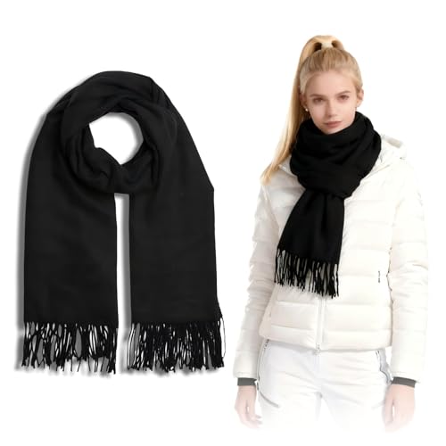HUSHRICH Black Knitted Scarf - Fashionable Warm Winter Women Scarf Ladies Warm Scarfs Black